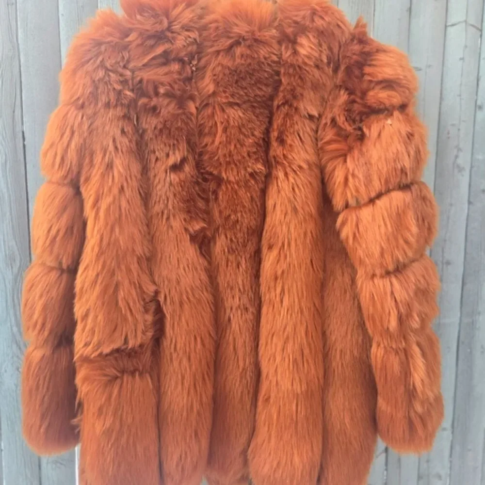 Amo Couture Rust Orange Faux Fur Coat Fits S/M | Statement Jacket Repair Needed - Picture 3 of 9